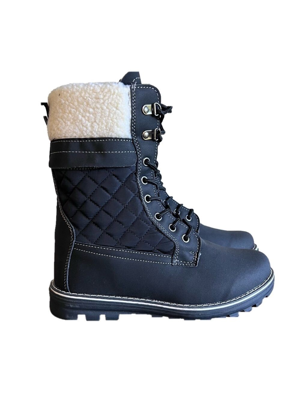 Polar Lace Up Quilted Faux Fur Lined Women's Boot With Side Zip Pocket Size 7